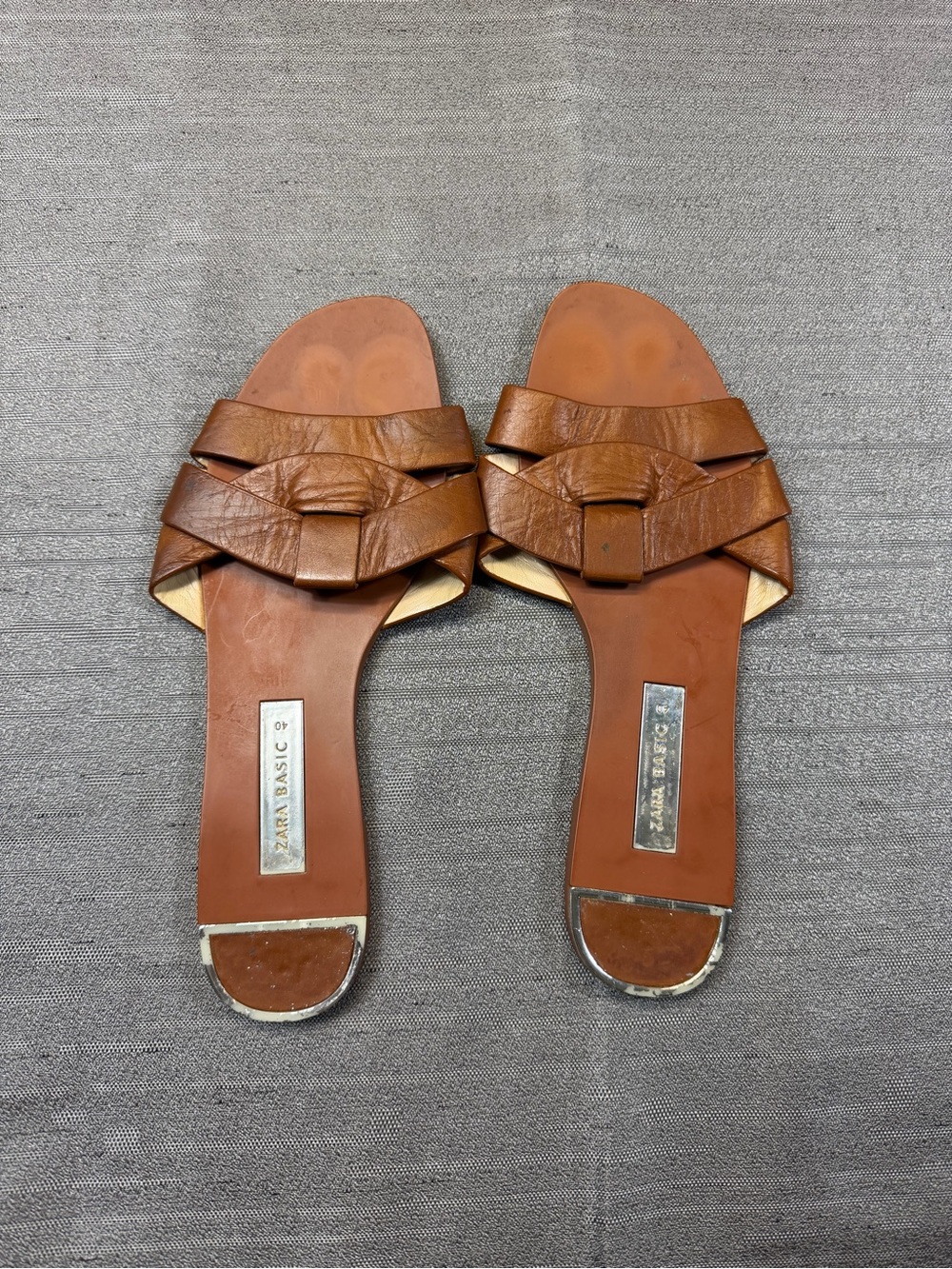 Zara Brown Leather Woven Slide Mules